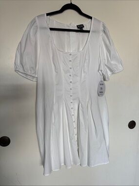 White Puff Sleeve Button-Front Women’s Mini Dress